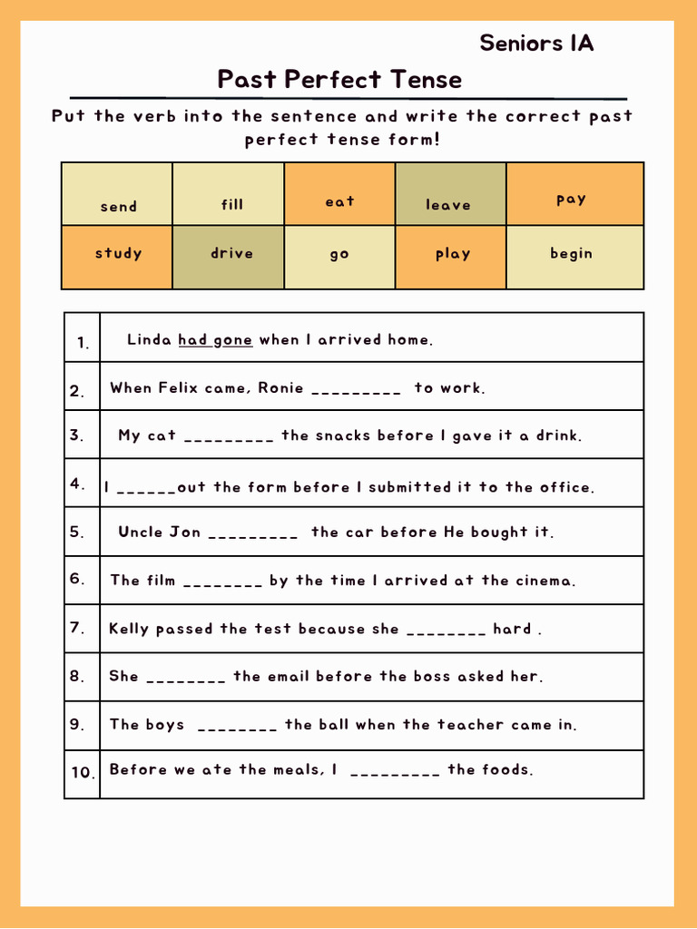 Past Perfect Tense Practice Exercises | PDF | Perfect (Grammar) | Syntax