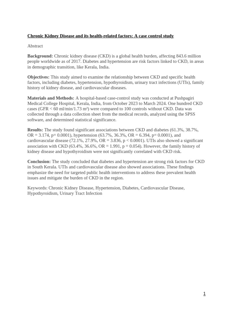 CKD Risk Factors in South Kerala Study | PDF | Chronic Kidney Disease ...