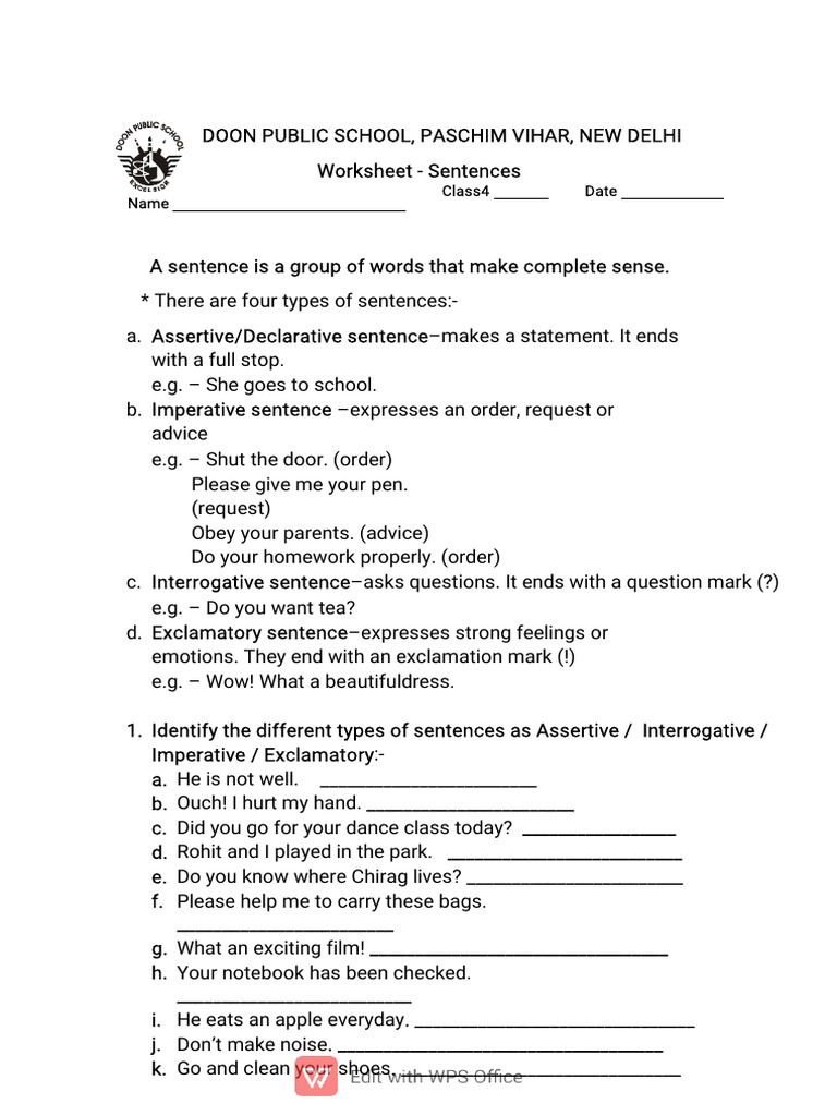 Class 4 - Sentences | PDF | Language Arts & Discipline