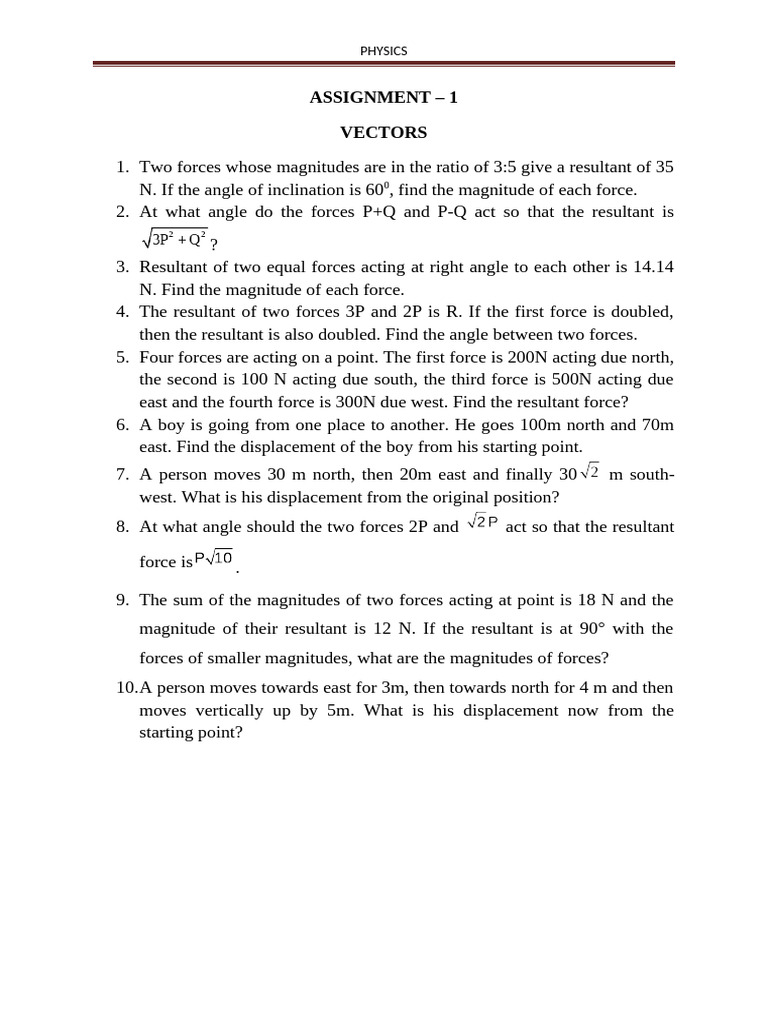 ASSIGNMENT-1 XI Vector | PDF | Science & Mathematics