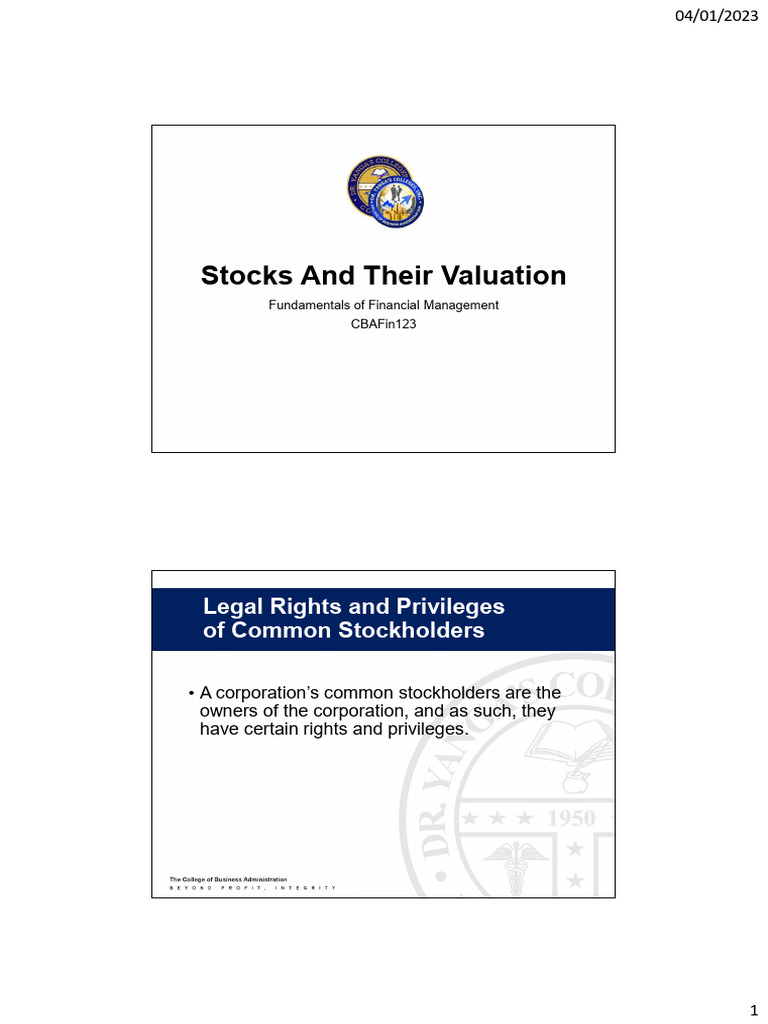 Rights of Common Stockholders | PDF | Stocks | Yield (Finance)