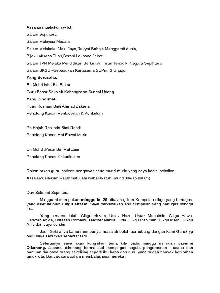 Teks Ucapan Guru Bertugas Pdf