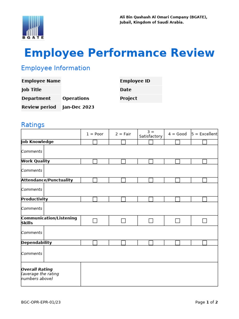 Employee Performance Review 2023 | PDF