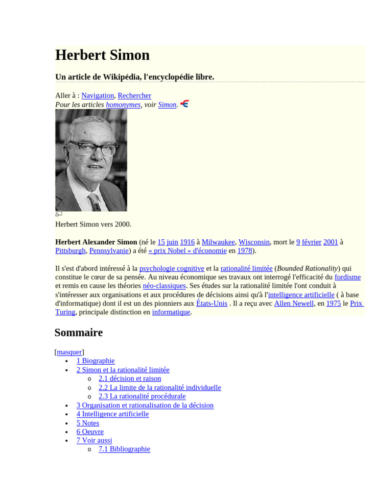 Herbert Simon : Nobel et rationalité limitée | PDF | Cognition ...