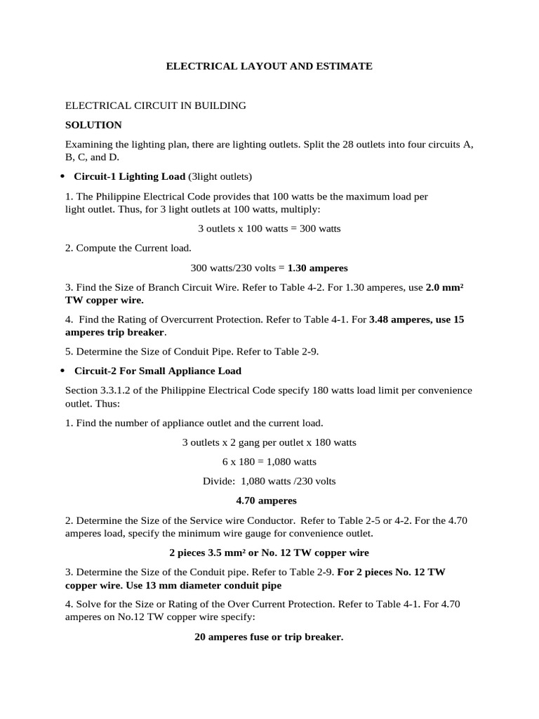 Electrical Circuit Layout and Estimation | PDF