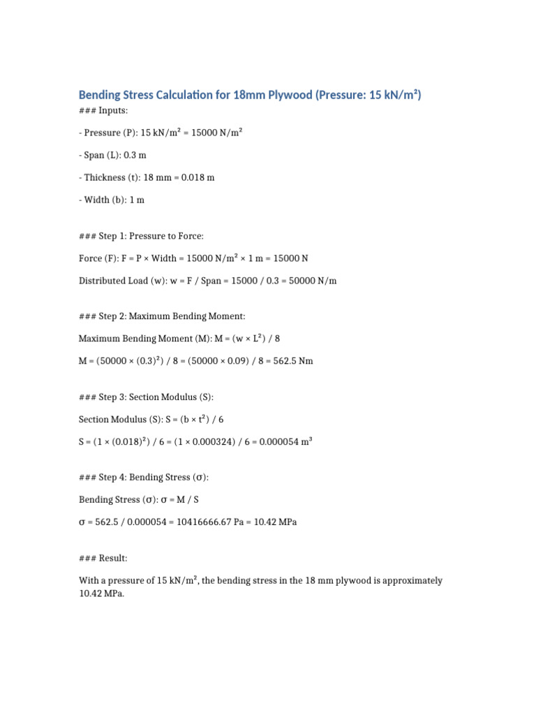 Bending stress 18mm plywood 15kpa pdf