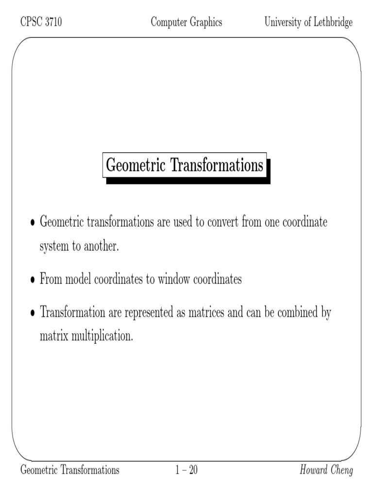 Geometric Trasnformation | PDF | Cartesian Coordinate System | Rotation