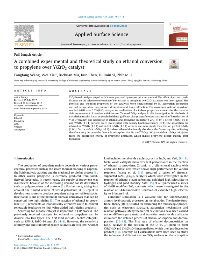 A Combined Experimental and Theoretical Study On Ethanol Conversion To ...
