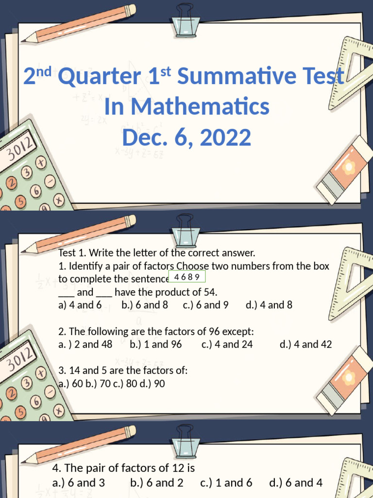 2nd Quarter Math Summative Test | PDF