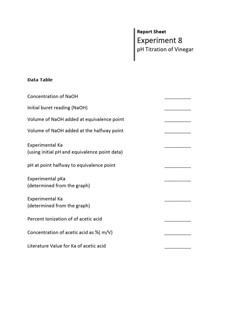 pH Titration of Vinegar Experiment Report | PDF