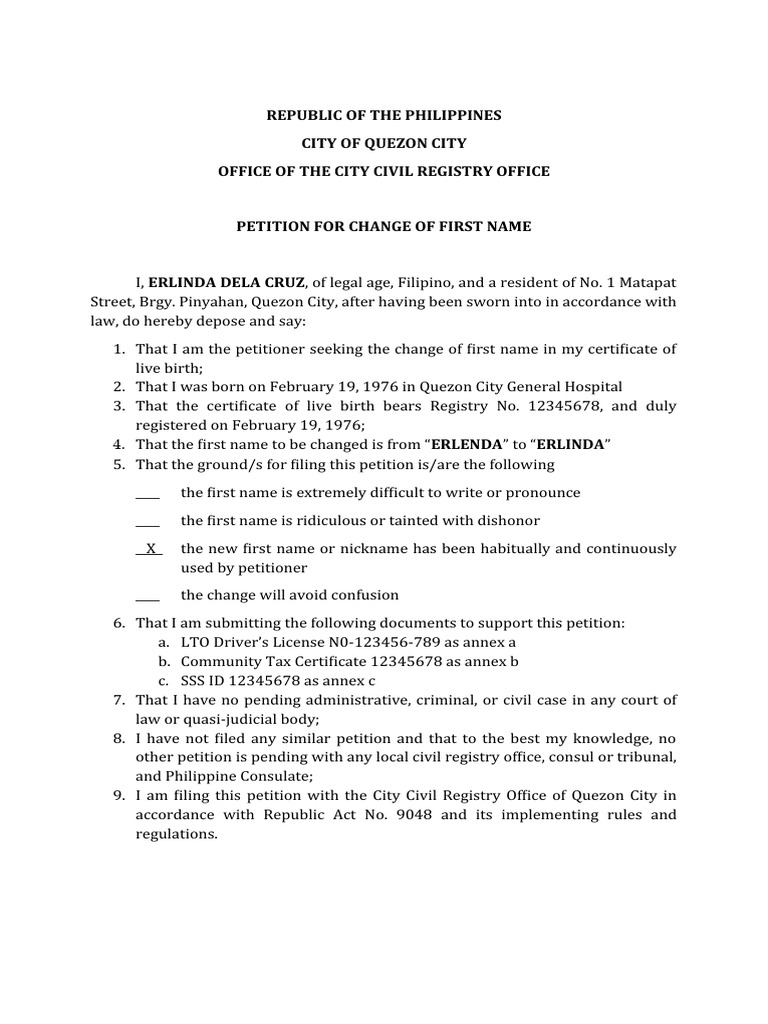 Writing Sample - Change of Name | PDF | Government | Justice