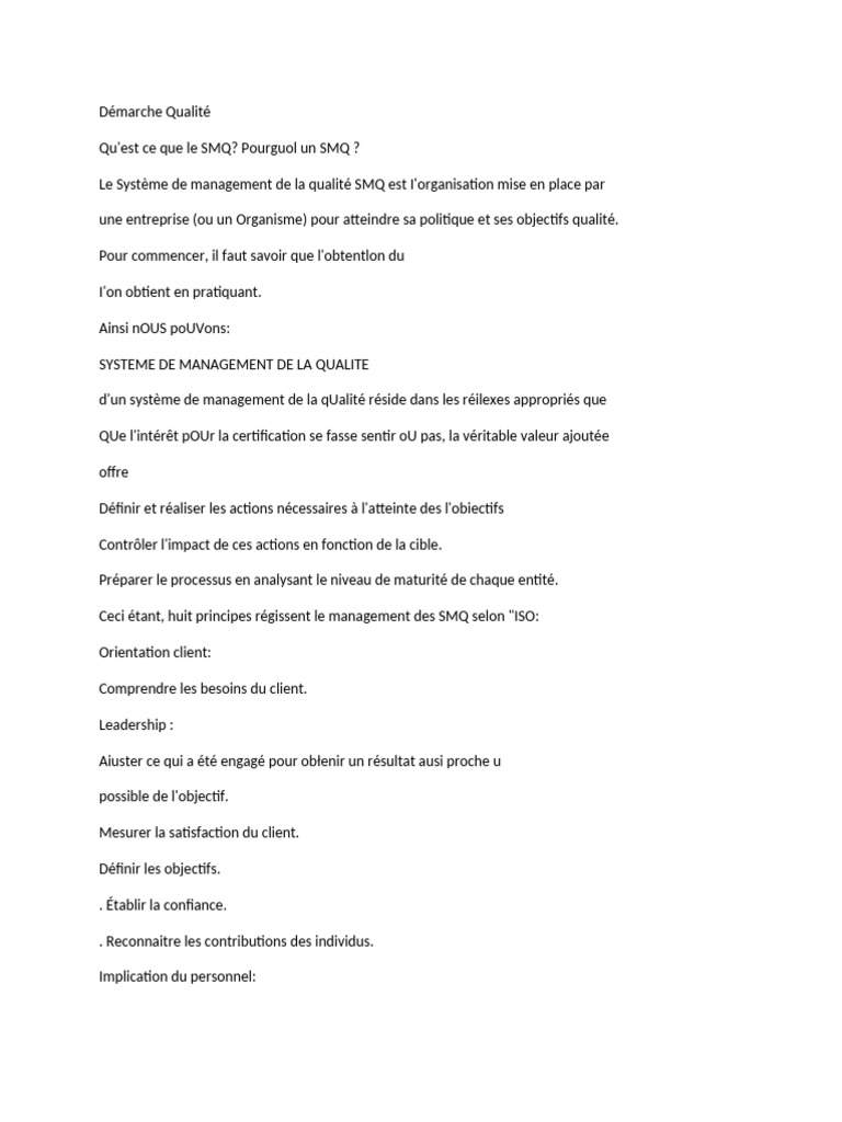 Mise en place d'un SMQ efficace | PDF | Système de management de la ...