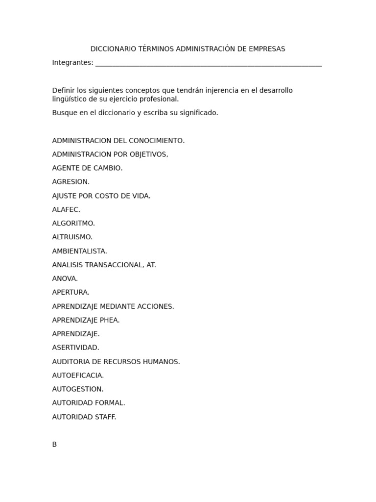 Diccionario de Términos de Administración | PDF