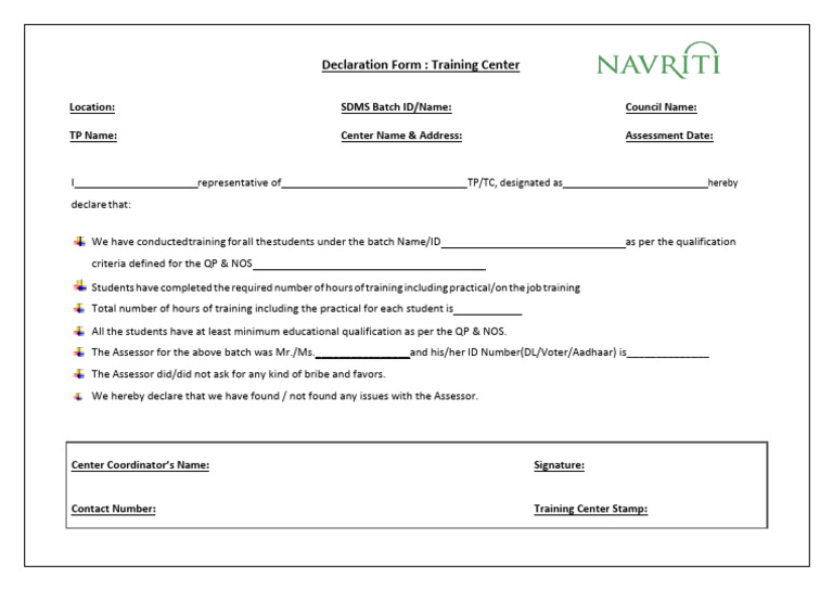 Training Center Declaration Form | PDF | Career & Growth