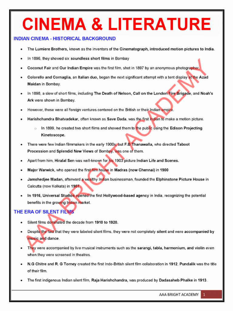 Cinema & Literature Notes Bright Academy | PDF