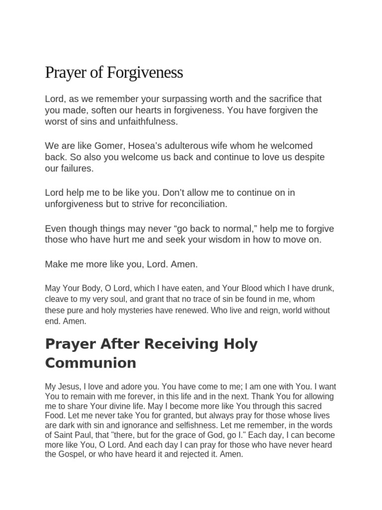 Prayer For Forgiveness and After Communion | PDF | Cooking, Food & Wine ...