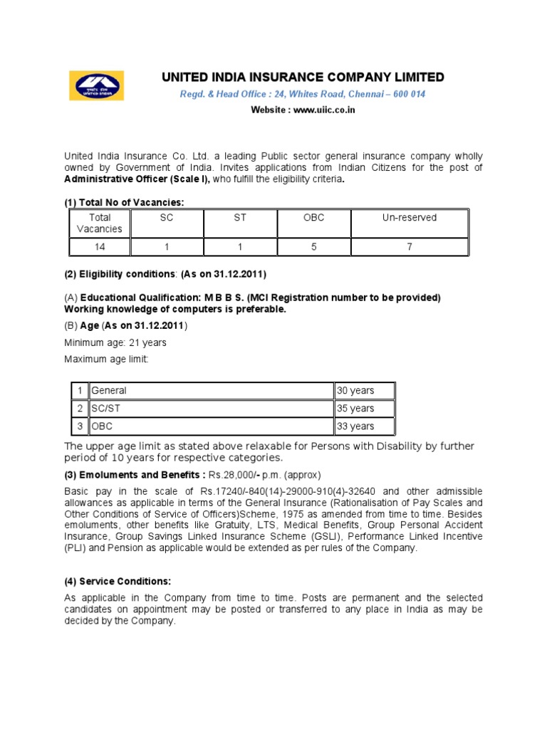 United India Insurance Company Limited Regd. & Head Office 24, Whites