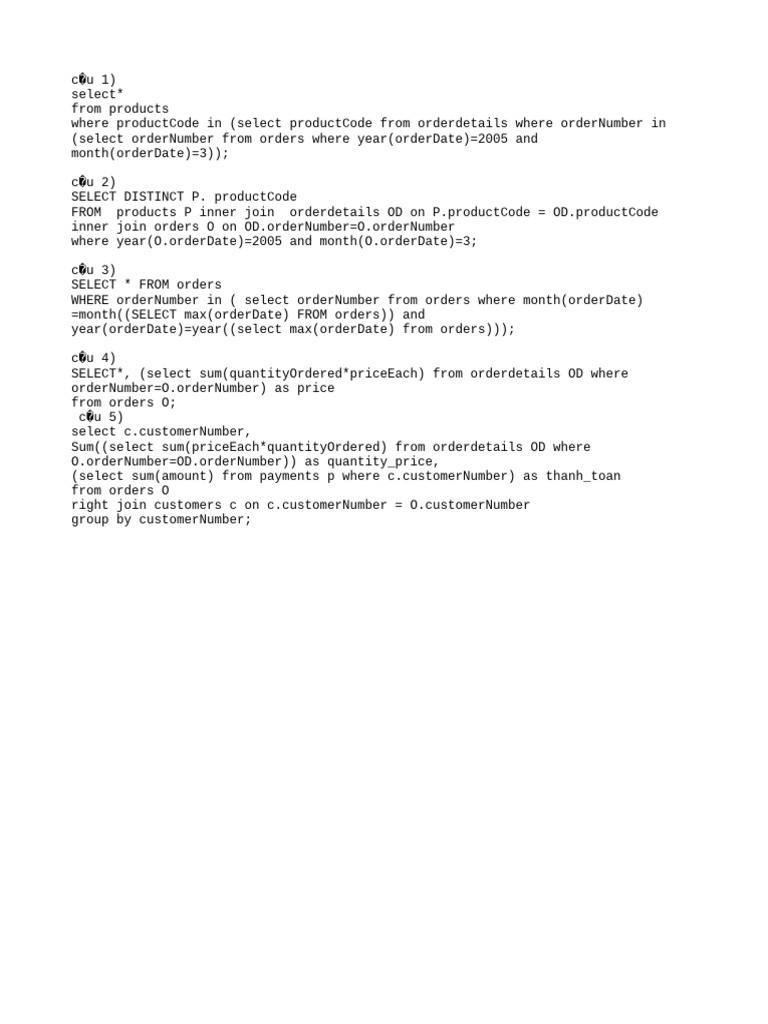 SQL Queries for Order and Product Analysis | PDF