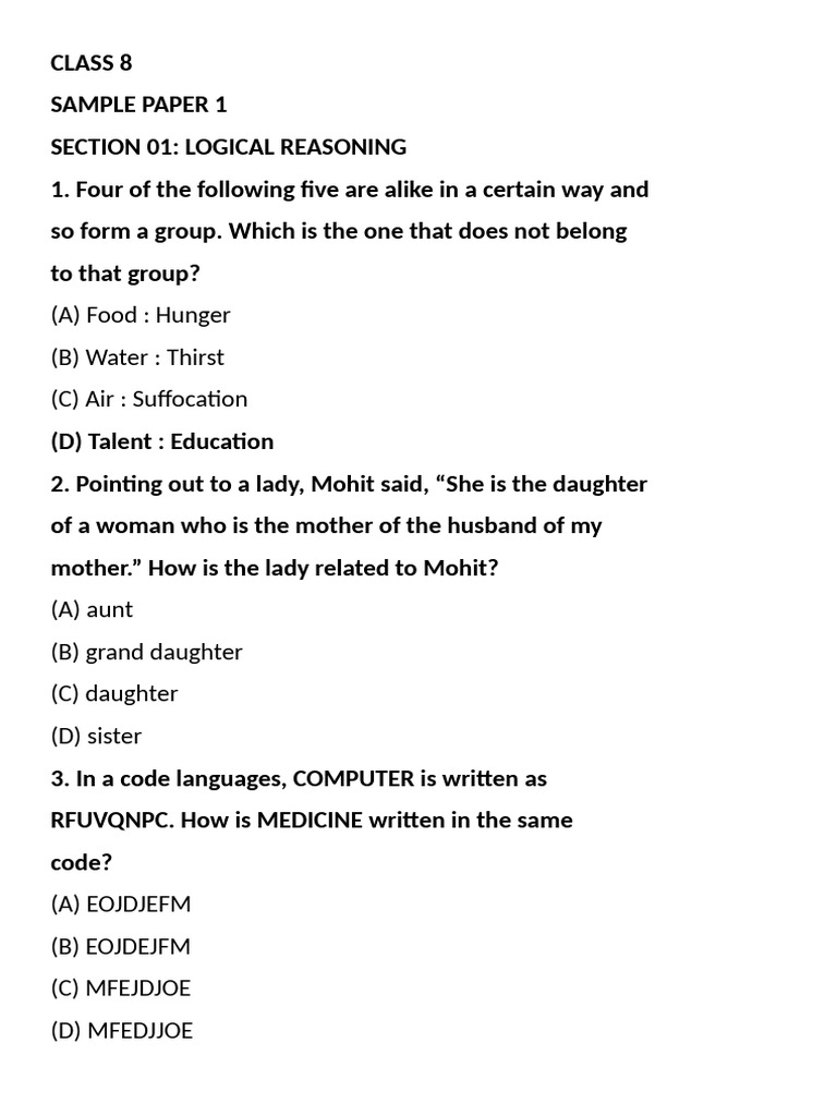 Class 8 Logical Reasoning & Science Paper | PDF | Stars | Force