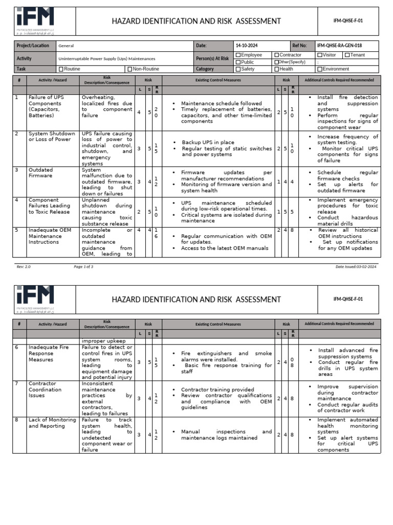 UPS Maintenance Risk Assessment Guide | PDF | Risk | Personal ...