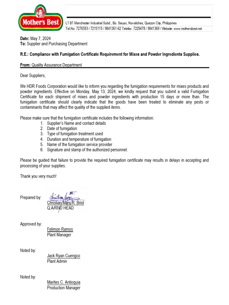 Fumigation Certificate Requirement Notice | PDF