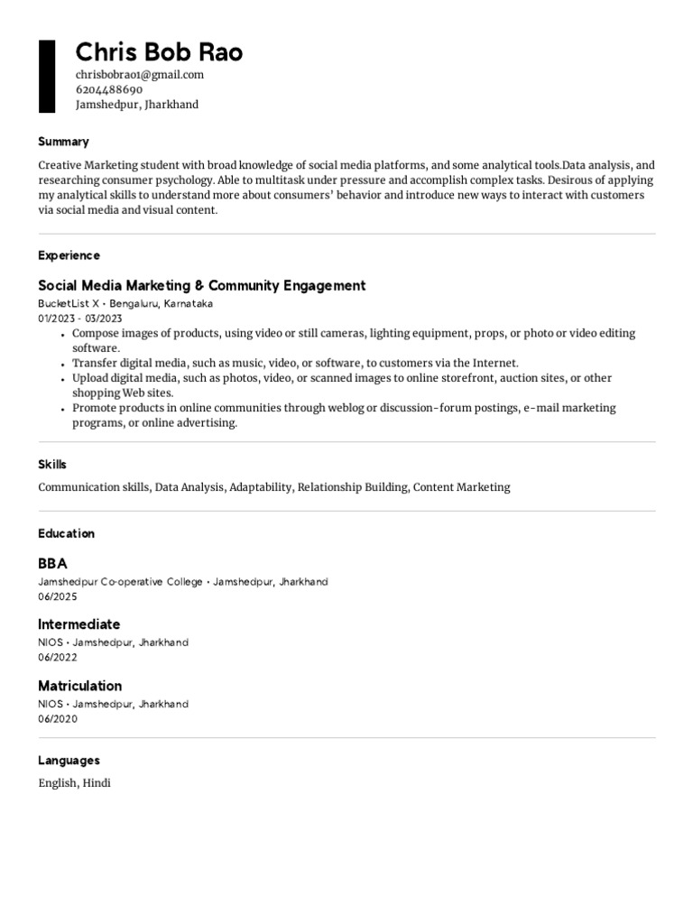 Chris Bob Rao's CV | PDF | Business | Computers