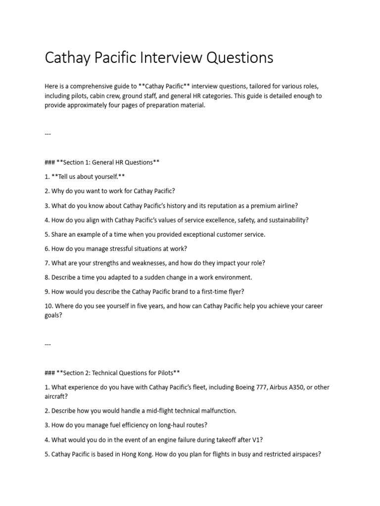Cathay Pacific Interview Preparation Guide | PDF | Transport | Aircraft