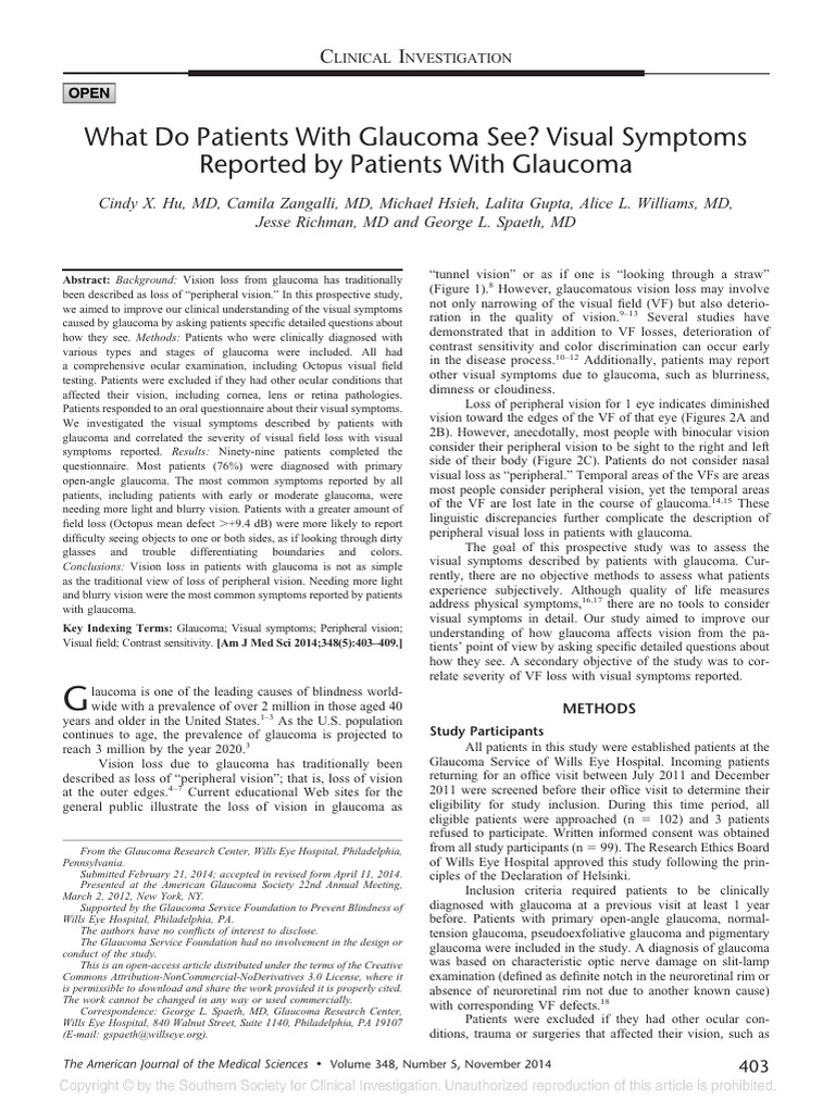 Glaucoma Visual Symptoms Study | PDF | Cataract | Glaucoma