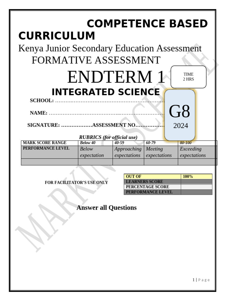 Kenya Junior Secondary Science Assessment | PDF | Distillation | Gases