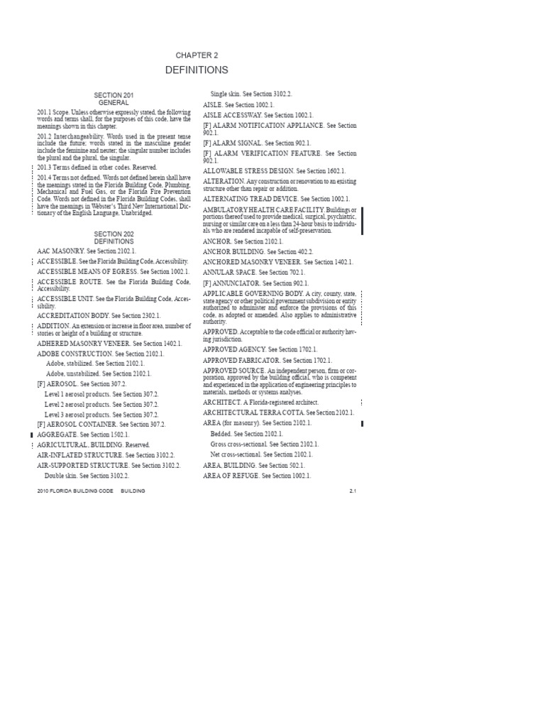 Florida Building Code Definitions | PDF | Masonry | Concrete