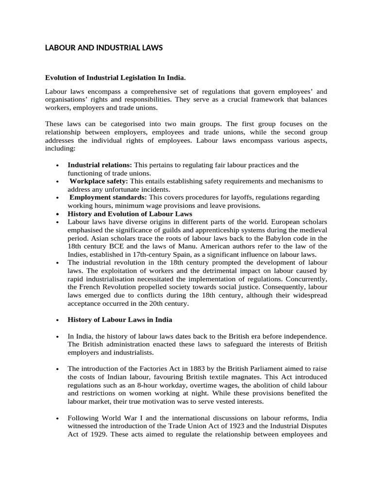Labour and Industrial Laws | PDF | Labour Law | Employment