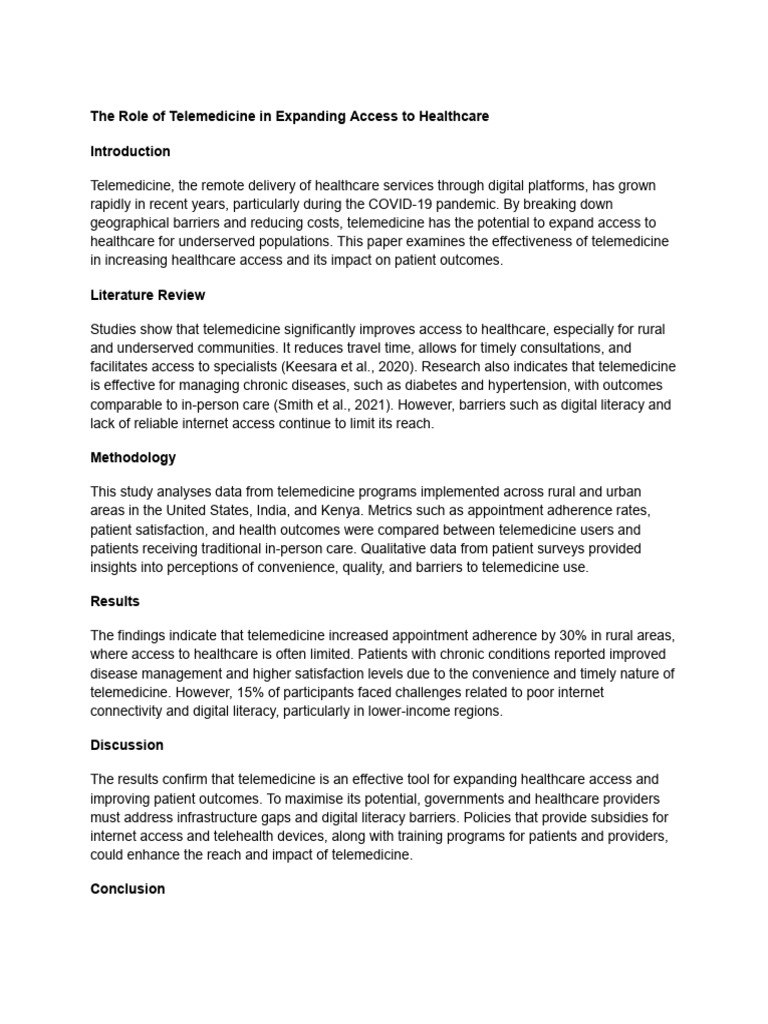 The Role of Telemedicine in Expanding Access To Healthcare | PDF ...
