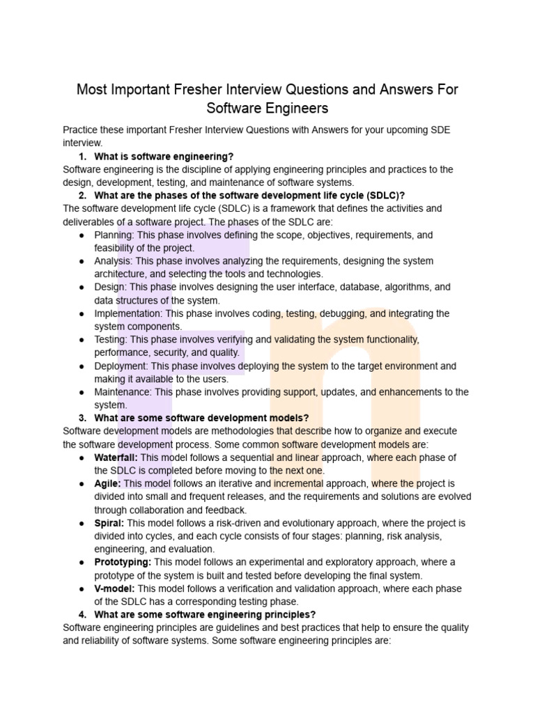 Key Interview Questions for Software Freshers | PDF | Software ...