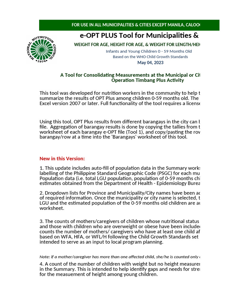 eOPT PLUS - REGULAR - Tool 2 - Municipality or City Level - ALL1 | PDF
