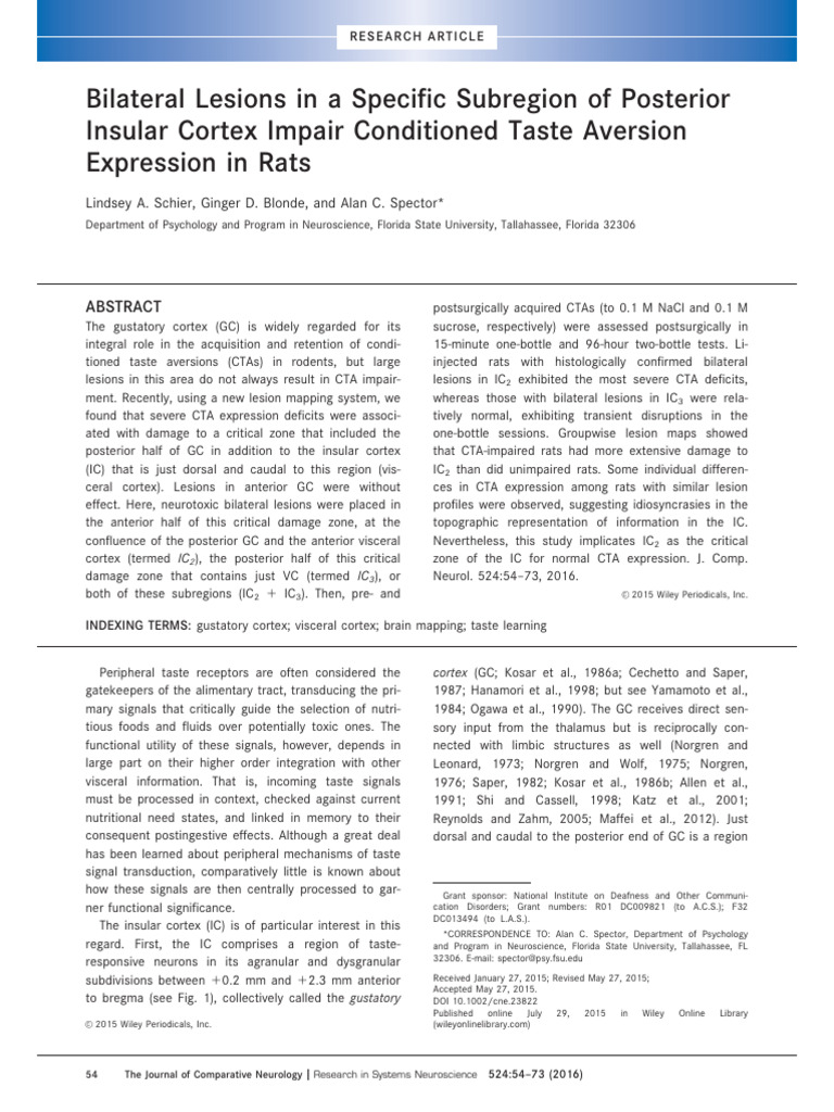 Insular Cortex's Role in Taste Aversion | PDF | Insular Cortex ...