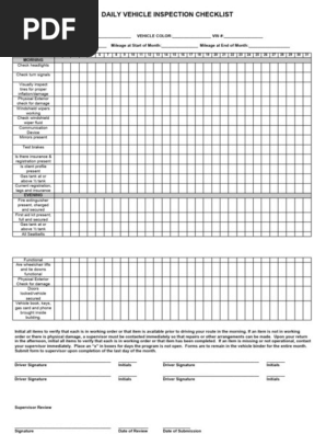 Daily Vehicle Inspection Checklist