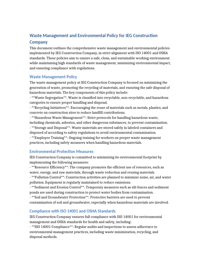 IEG Construction Waste Management Policy | PDF | Waste | Waste Management