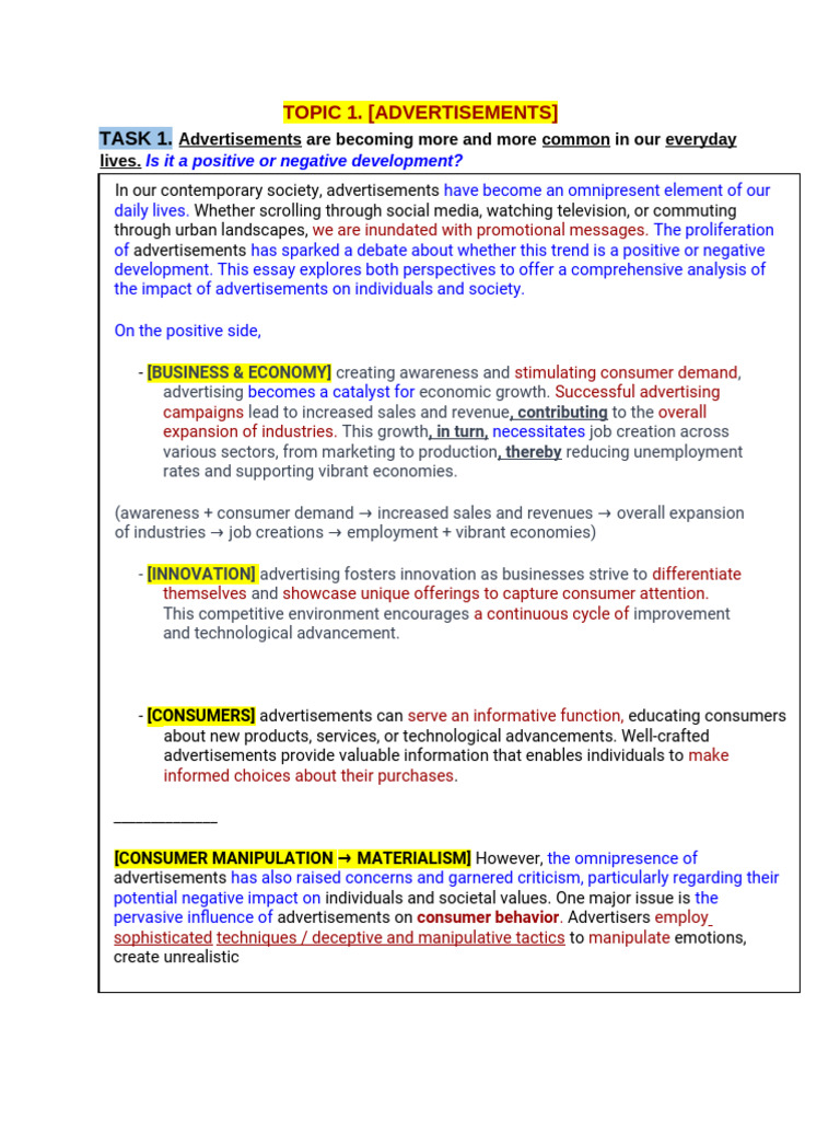 Task 2 - Ideas For All Topics | PDF | Advertising | Contentment