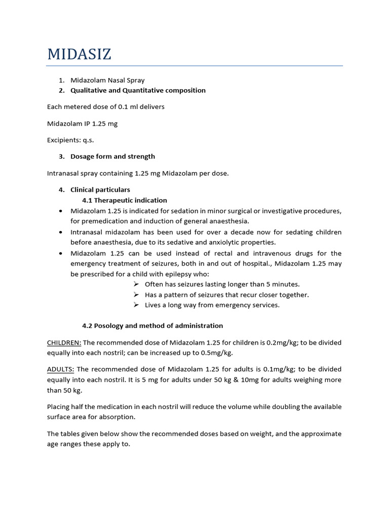 Pediatric Midazolam Nasal Spray Guide | PDF | Midazolam | Benzodiazepine