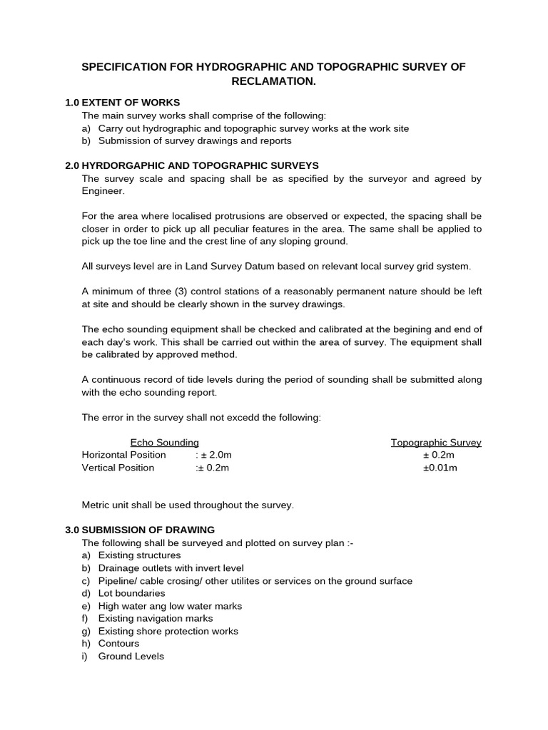 Topographic Survey Specification for Reclamation | PDF | Surveying ...