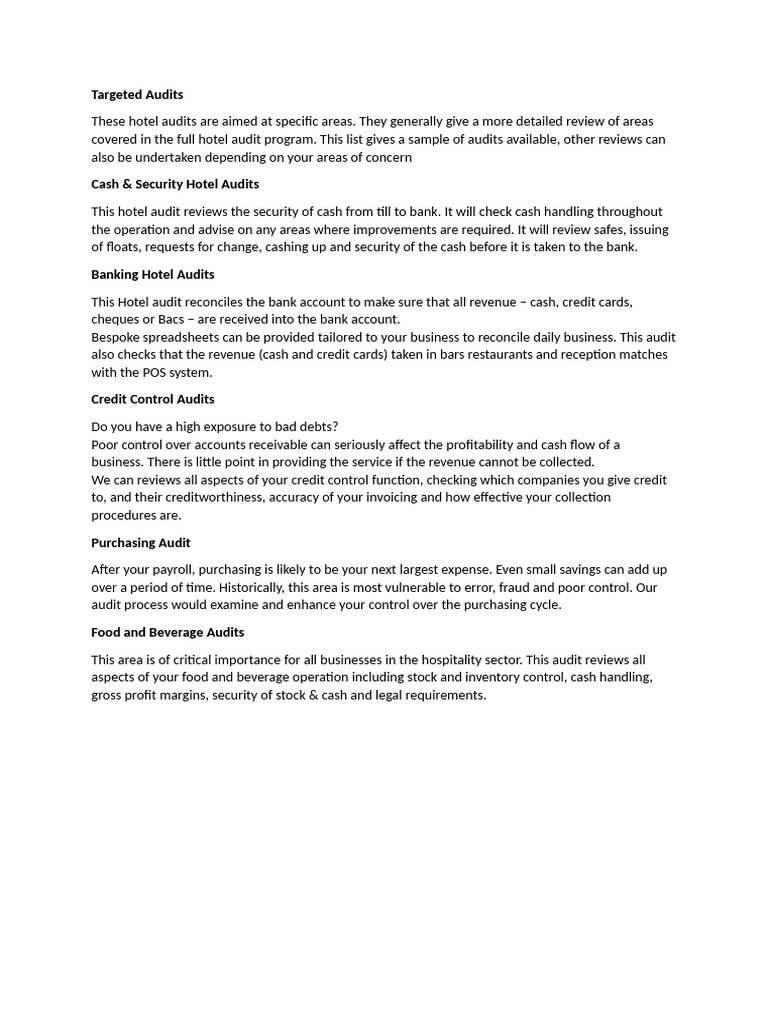 Targeted Hotel Audit Services Overview | PDF