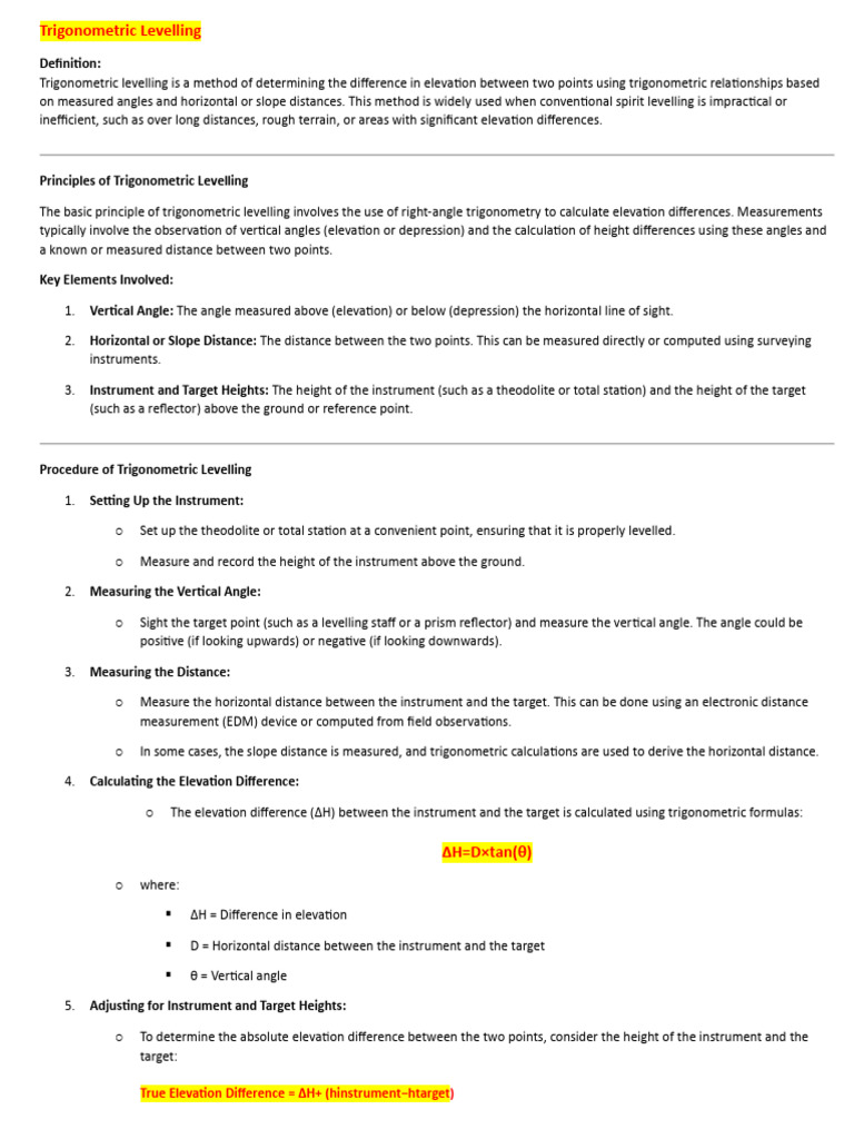 Trigonometric Levelling Procedures | PDF | Surveying | Accuracy And ...