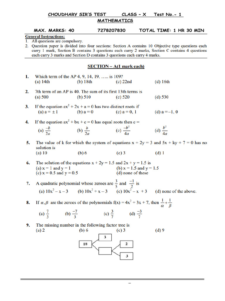 Class X Mathematics Test Series | PDF | Mathematics | Science