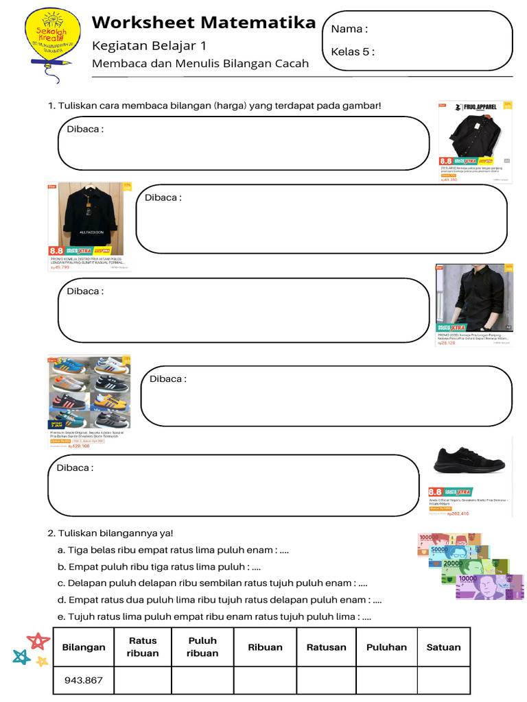 Worksheet Bilangan Cacah Kelas 5 | PDF | Seni