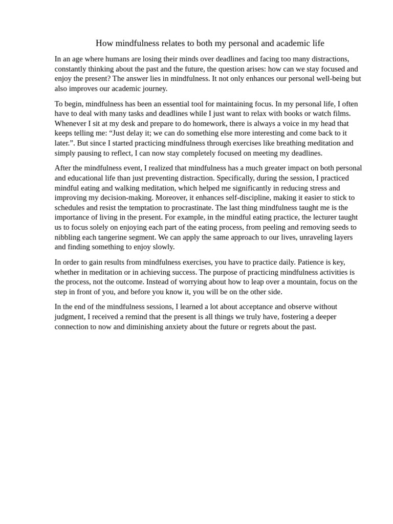 Mindfulness Reflection | PDF