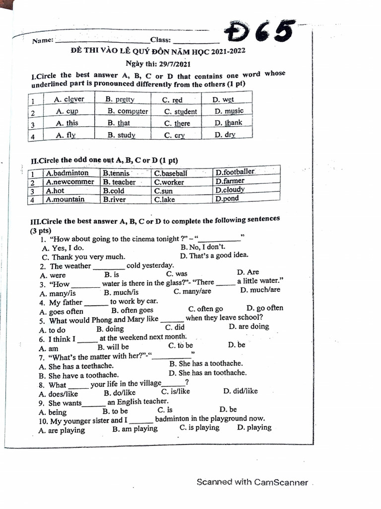 English Language Test for Students | PDF | Foreign Language Studies