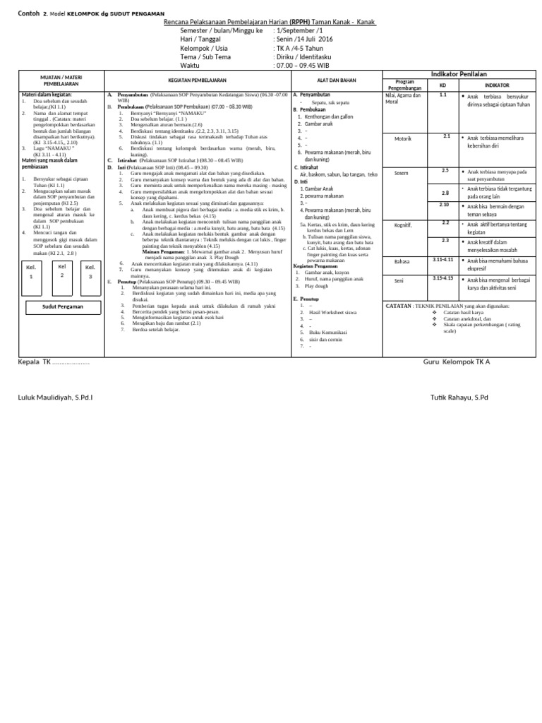 RPPH Model Pembelajaran Kelompok | PDF