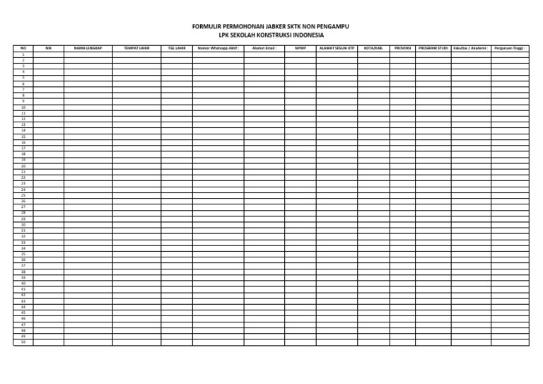 Formulir Pendaftran SKTK. | PDF