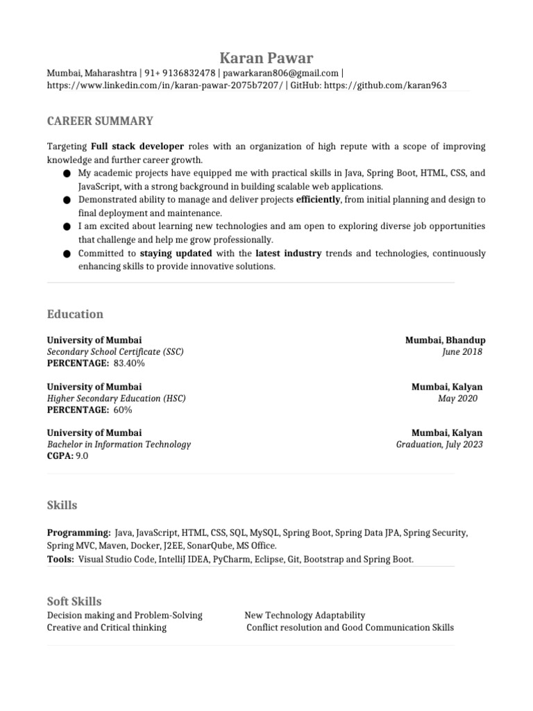 Aspiring Full Stack Developer Profile | PDF | Model–View–Controller ...