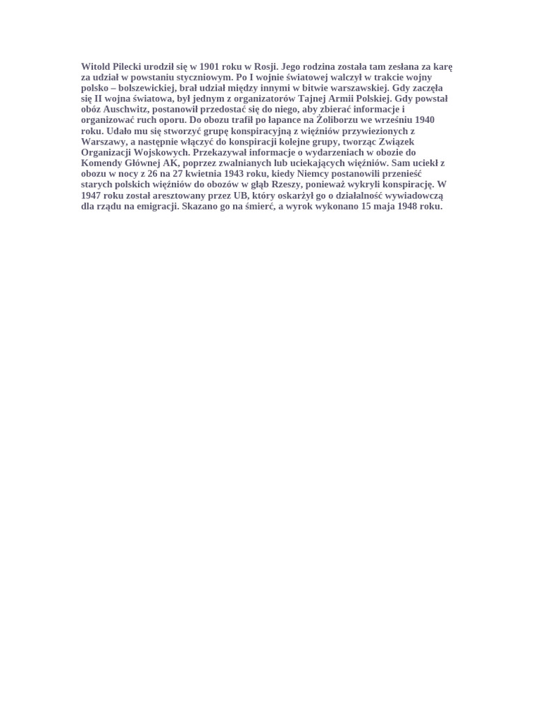 Witold Pilecki Notka Biograficzna | PDF